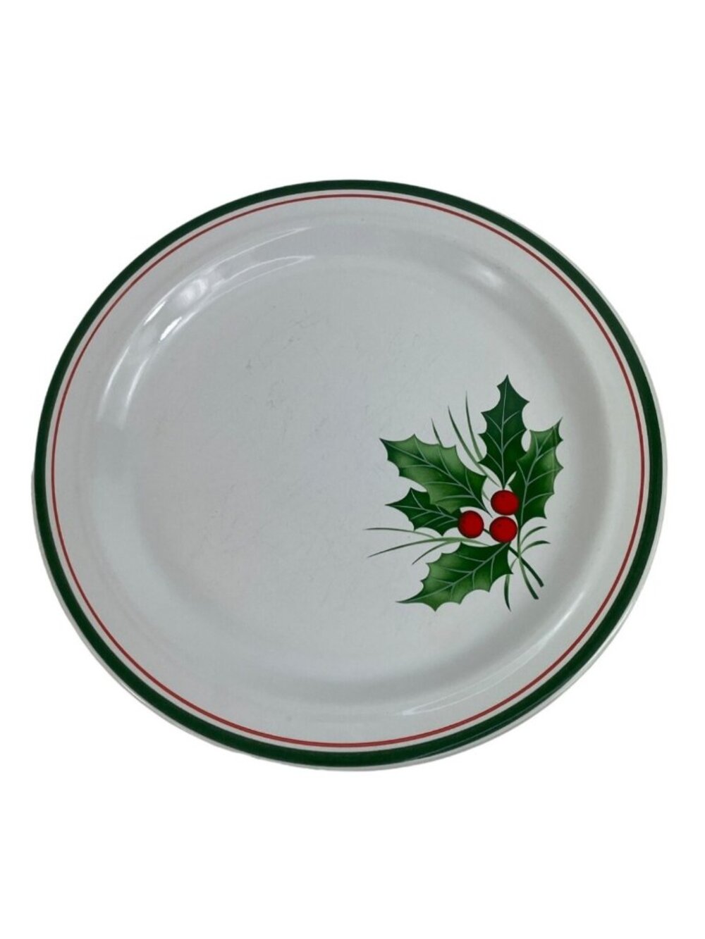 Anchor Hocking Homecoming  Christmas Holly 10-3/4 Ceramic Dinner Plate Set of 3